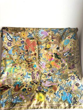 Jane Carr Silk Twill Primitive Drawing Print Scarf Hand Rolled
